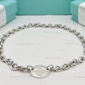 Tiffany & Co. Auth Oval Tag Vintage 925 Sterling Silver Necklace w/Box ✨EUC✨